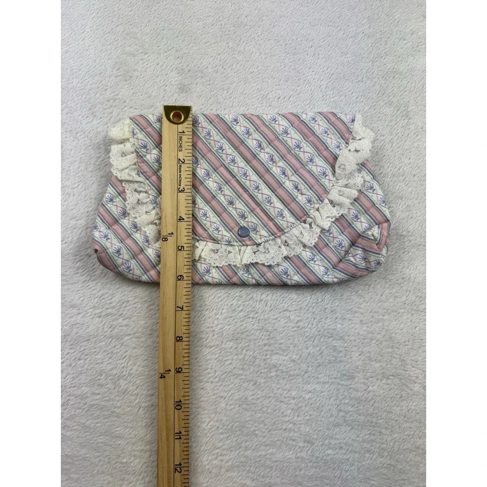 Vintage 1980s Make Up Travel‎ Bag Grandma Cottage Core Lace Pink Washable